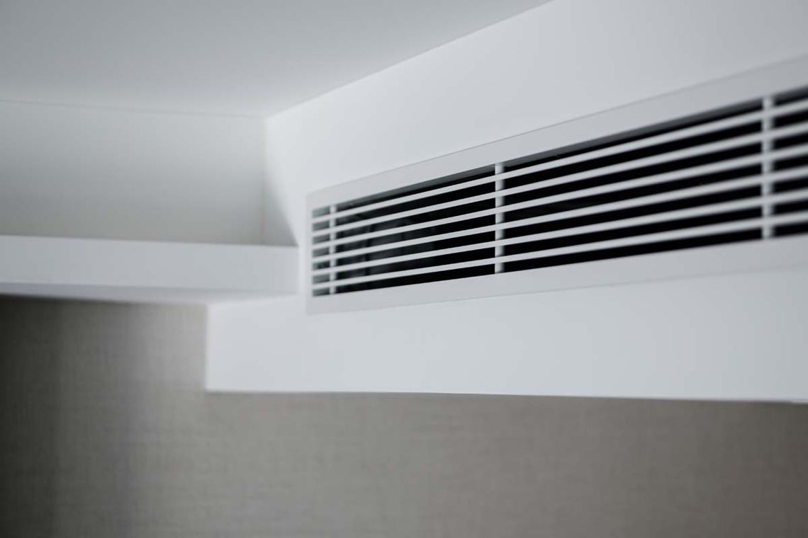 Air ventilator, metal slat frame on white ceiling, ducted heating Geelong, ducted heating Ballarat